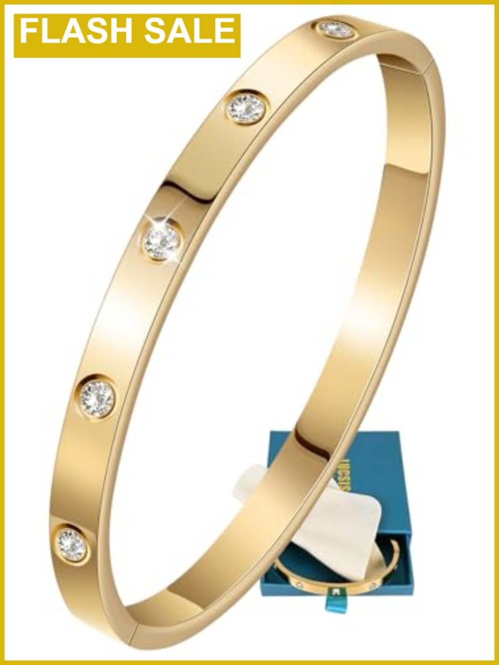 18K Gold PVD Plated Stainless Steel Bangle Bracelet with 5A Cubic Zirconia